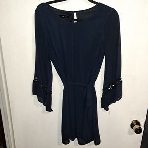 BCX brand dress navy blue medium sheer sleeves machine washable polyester lined